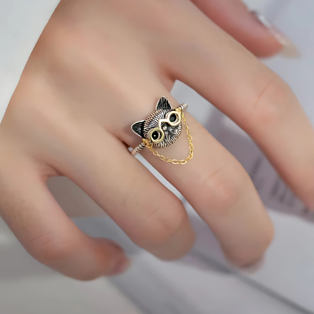 QUIRKY CAT GLASSES RING (ADJUSTABLE)