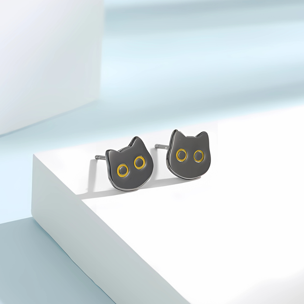 MIDNIGHT CAT STUDS (PAIR)