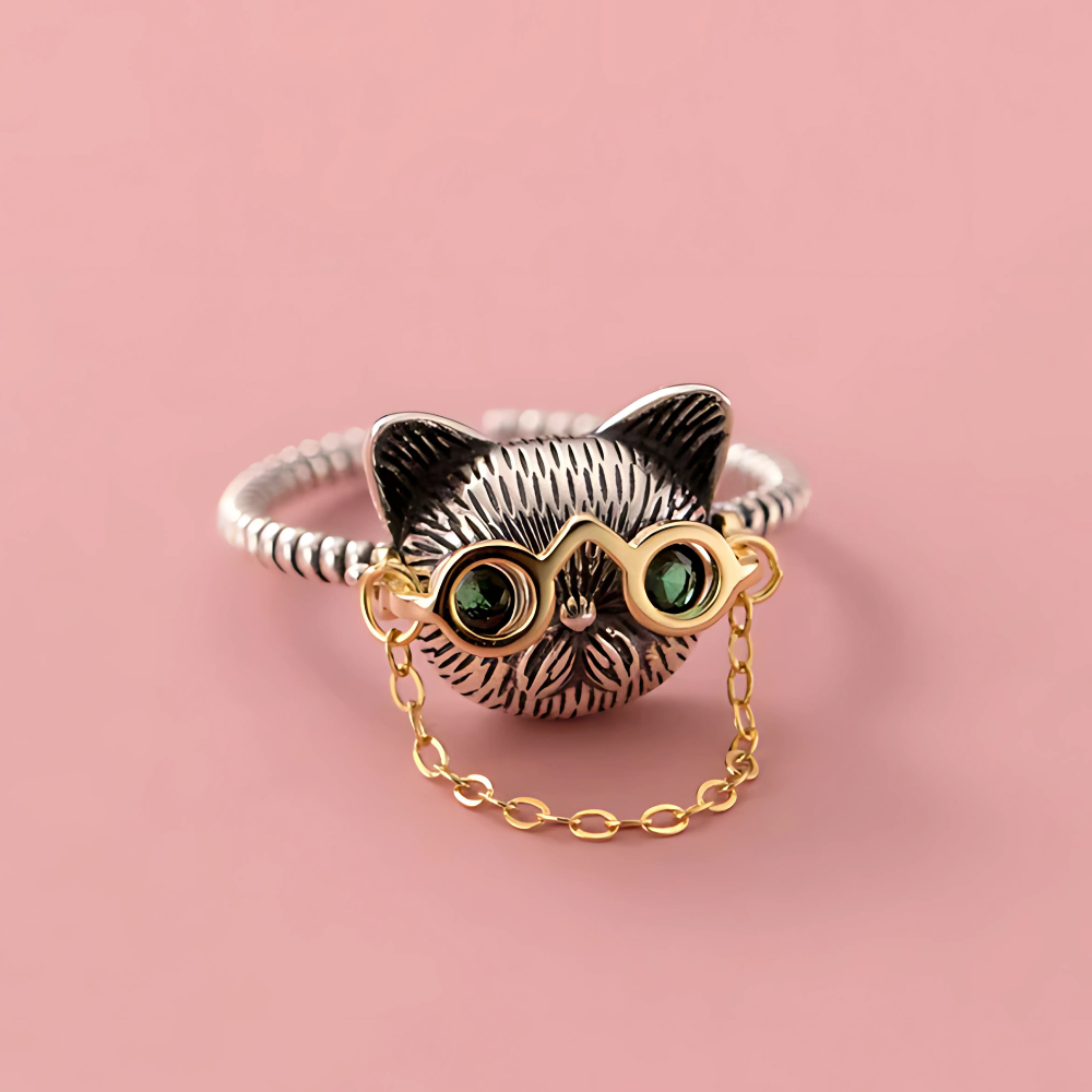 QUIRKY CAT GLASSES RING (ADJUSTABLE)