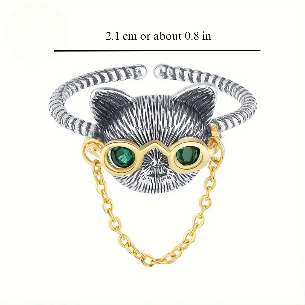 QUIRKY CAT GLASSES RING (ADJUSTABLE)