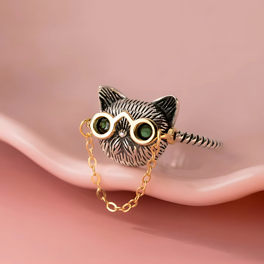 QUIRKY CAT GLASSES RING (ADJUSTABLE)
