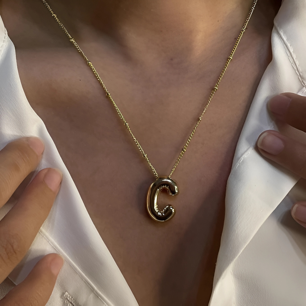 GOLD BUBBLE LETTER NECKLACE
