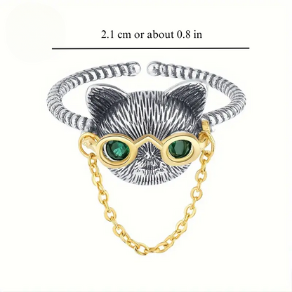 QUIRKY CAT GLASSES RING (ADJUSTABLE)